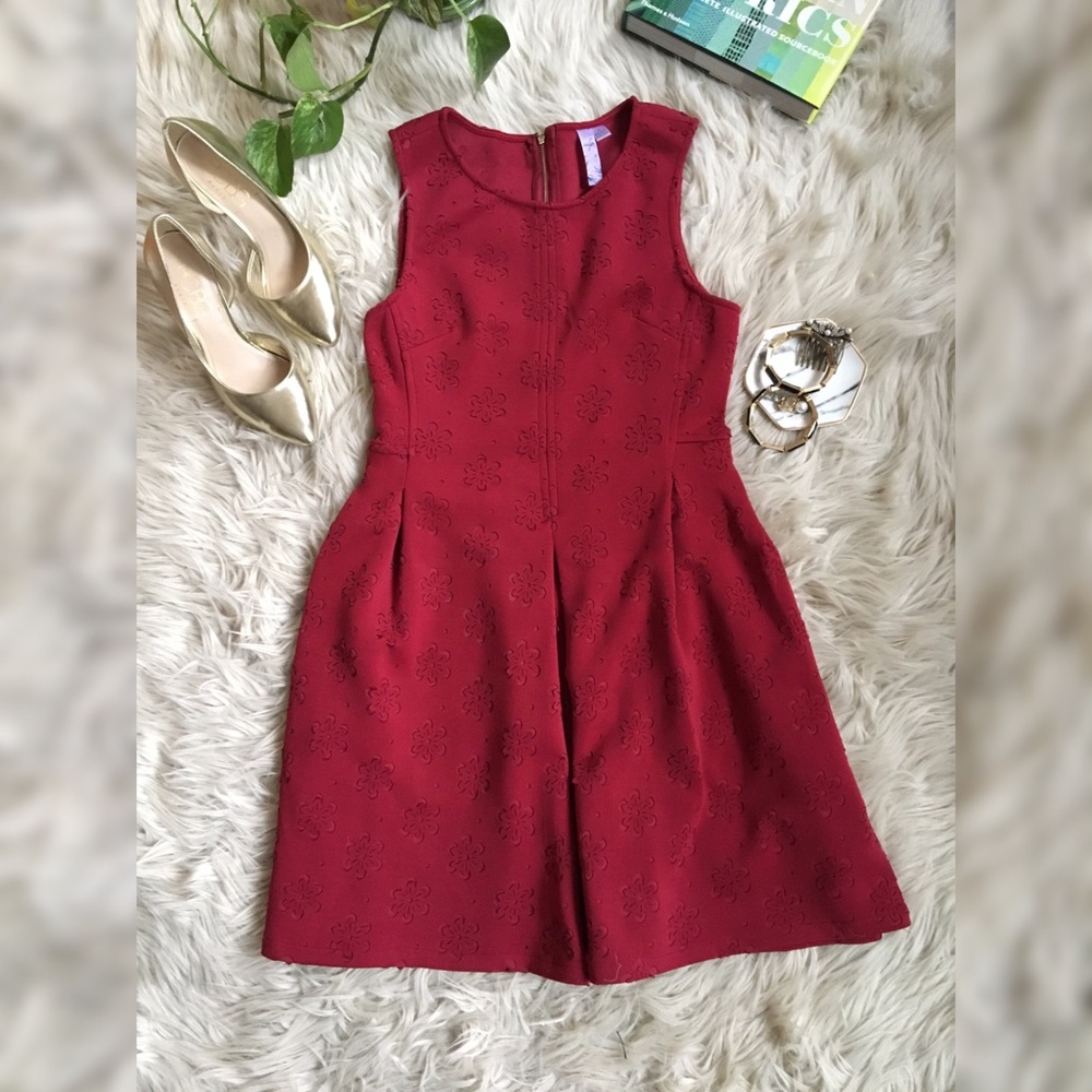 Alya Red Floral Scuba Knit Dress